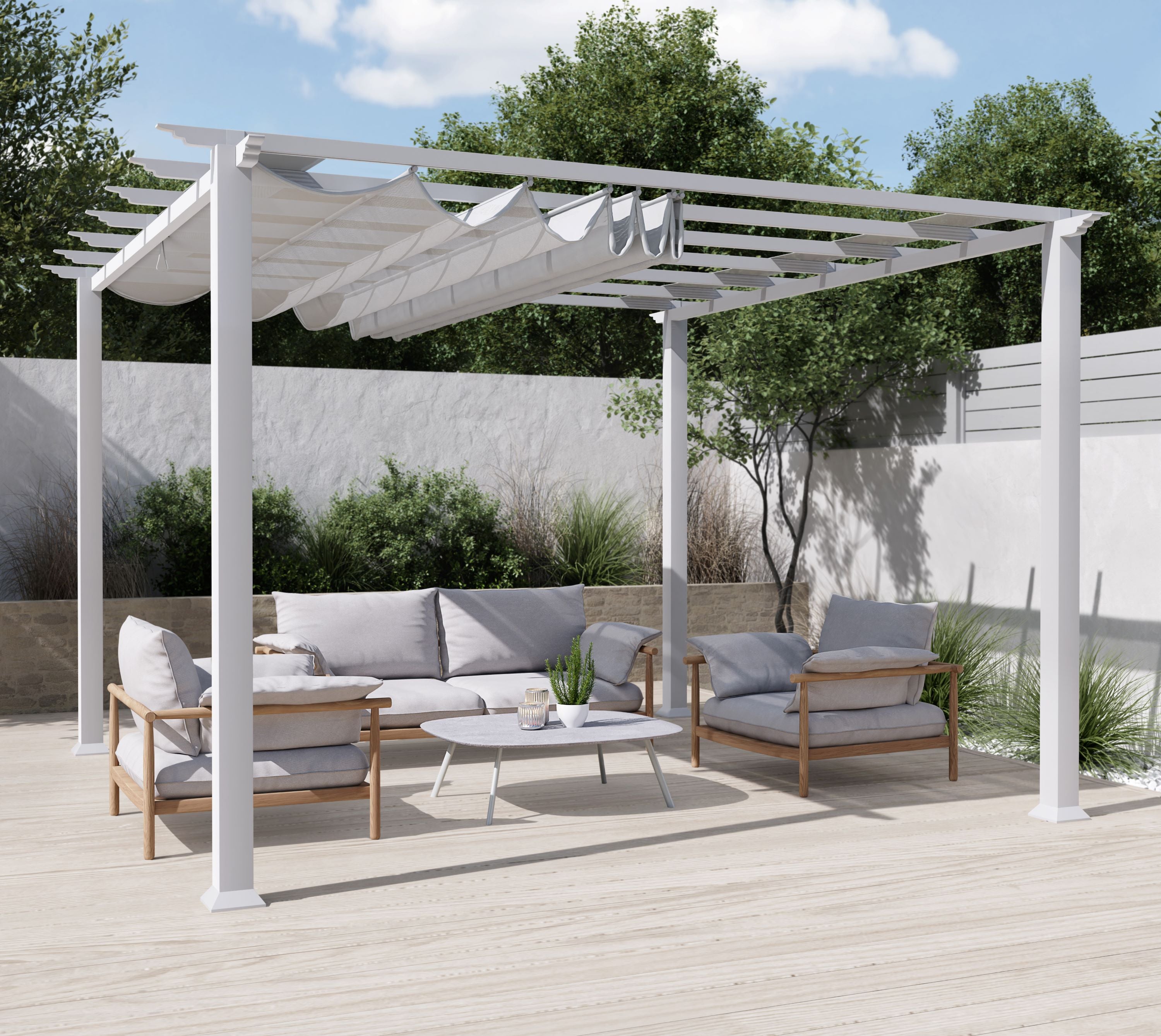 Paragon Outdoor Pergola Florida 1111 inklusive Sonnensegel Weiß –