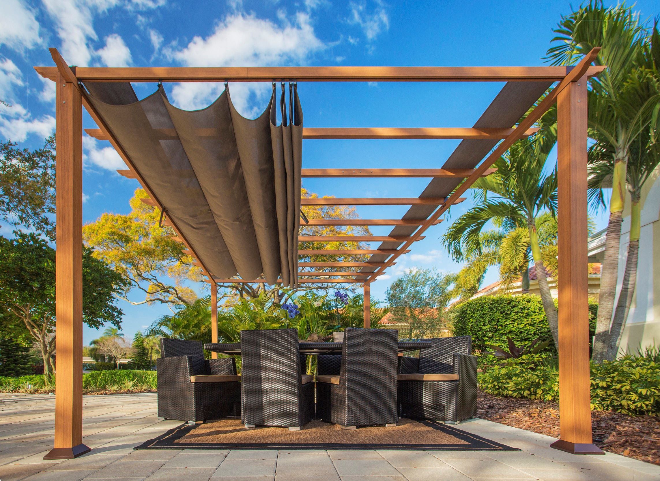 verstellbares sonnensegel Paragon Outdoor Pergola Florida 1116 inklusive Sonnensegel Holzoptik – freak-out.at