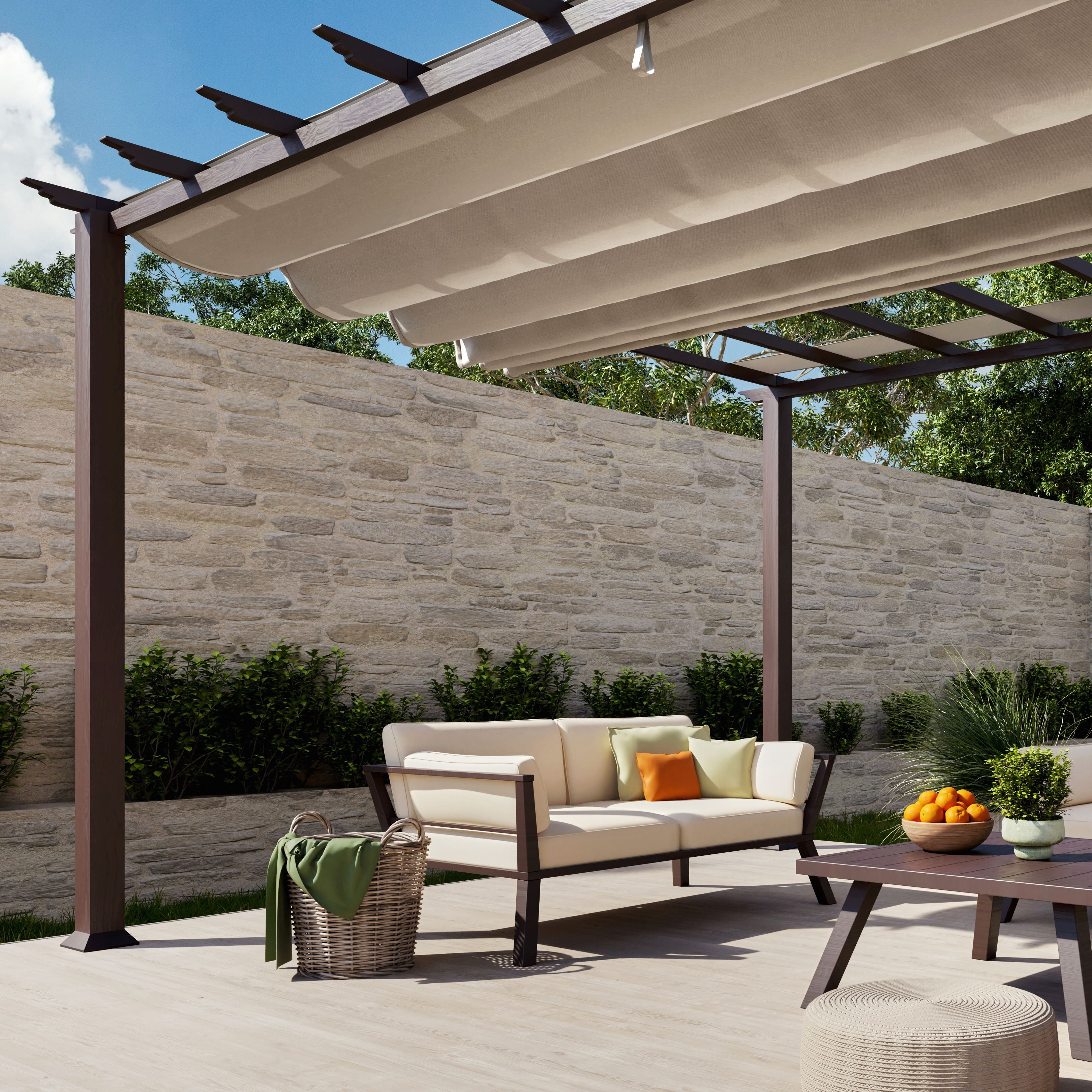Paragon Outdoor Pergola Florida 1116 inklusive Sonnensegel Dunkelbraun –